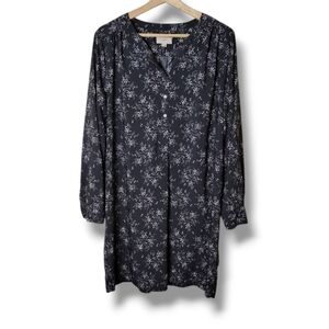 LOFT Outlet Floral Shirt Dress L Split Neck Long Sleeve Effortless Airy